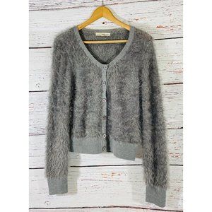 Rewind Cardigan Sweater Juniors Sz XL Gray Eyelash Knit Button Front Cropped